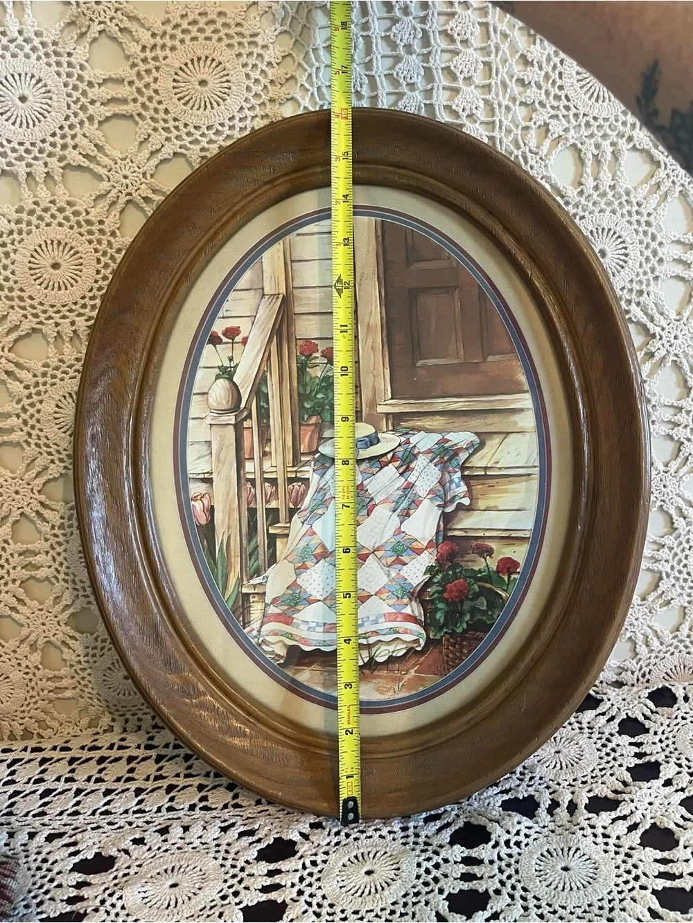 Cottagecore wall art primitive framed art front porch faux wood oval frame